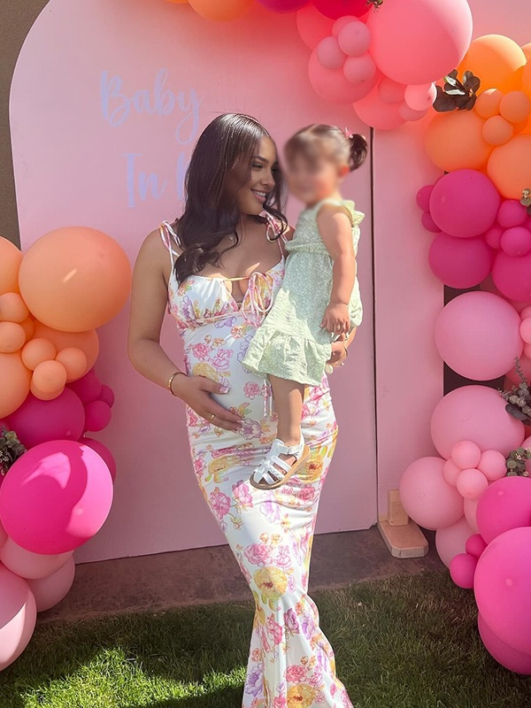 Yellow Crushed Flower Spaghetti Strap lace-up Ruched Banquet Party Baby Shower Maternity Photoshoot Maxi Dress