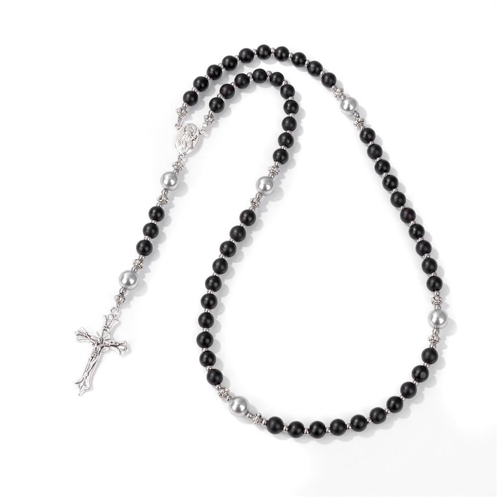 Christianartworkshop Natural Stone & Pearl Miraculous Medal Prayer Rosary