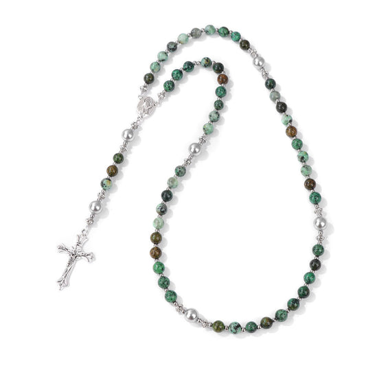 Christianartworkshop Natural Stone & Pearl Miraculous Medal Prayer Rosary