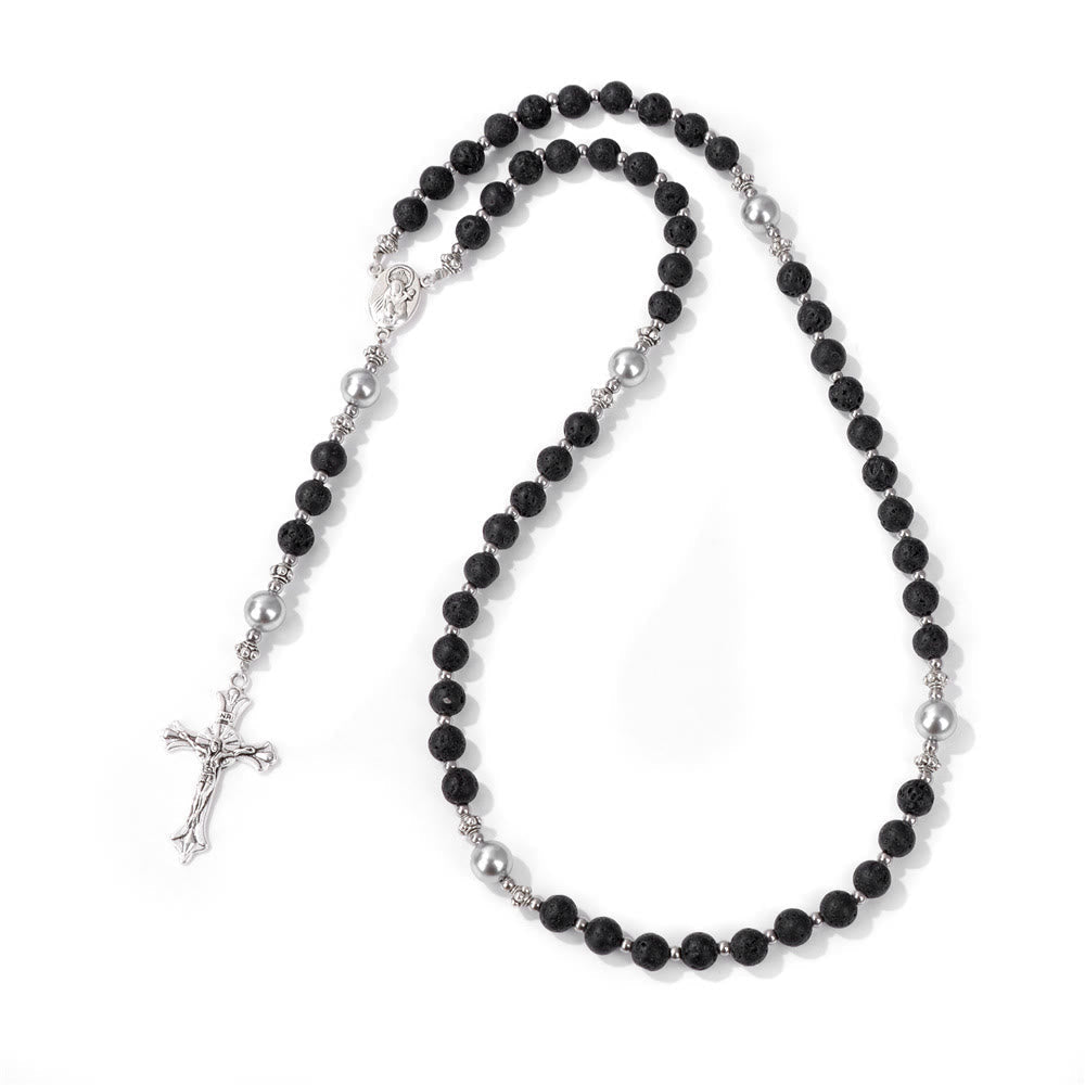 Christianartworkshop Natural Stone & Pearl Miraculous Medal Prayer Rosary