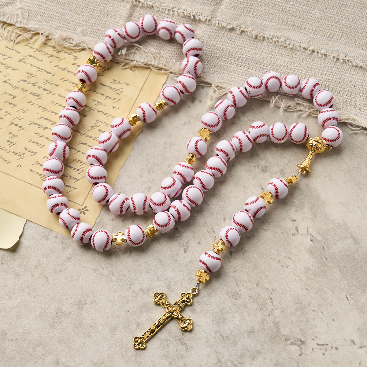 Christianartworkshop Blessed Miniature Baseball Beads Rosary with Golden Holy Chalice & Crucifix: Merge Faith and Sport