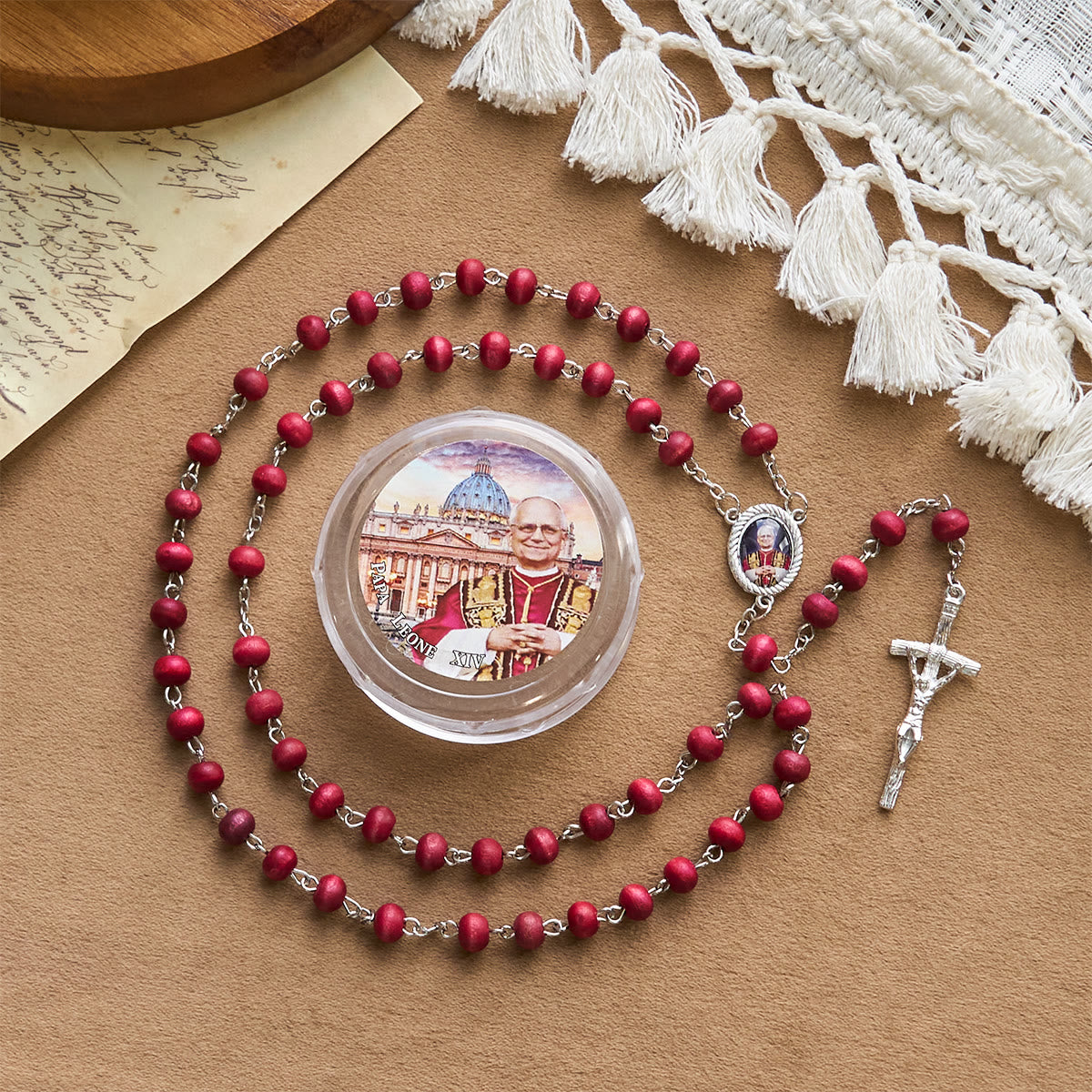 Christianartworkshop Pope Leo XIV Red Wood Beads Rosary Commemorating: A Spiritual Treasure