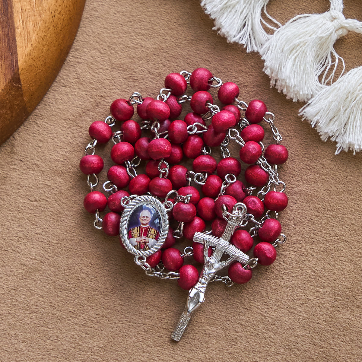 Christianartworkshop Pope Leo XIV Red Wood Beads Rosary Commemorating: A Spiritual Treasure