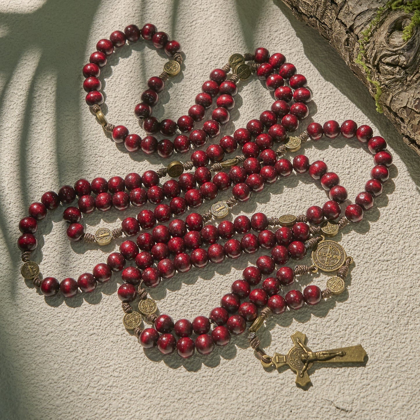 Christianartworkshop 15/20 Decade Olive Wood Rosary with St. Benedict, Crucifix & Waist Chain Design—Divine Devotion in Dual Use