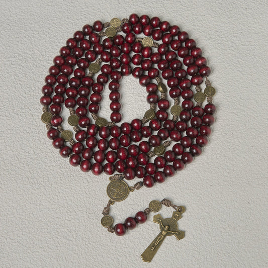Christianartworkshop 15/20 Decade Olive Wood Rosary with St. Benedict, Crucifix & Waist Chain Design—Divine Devotion in Dual Use
