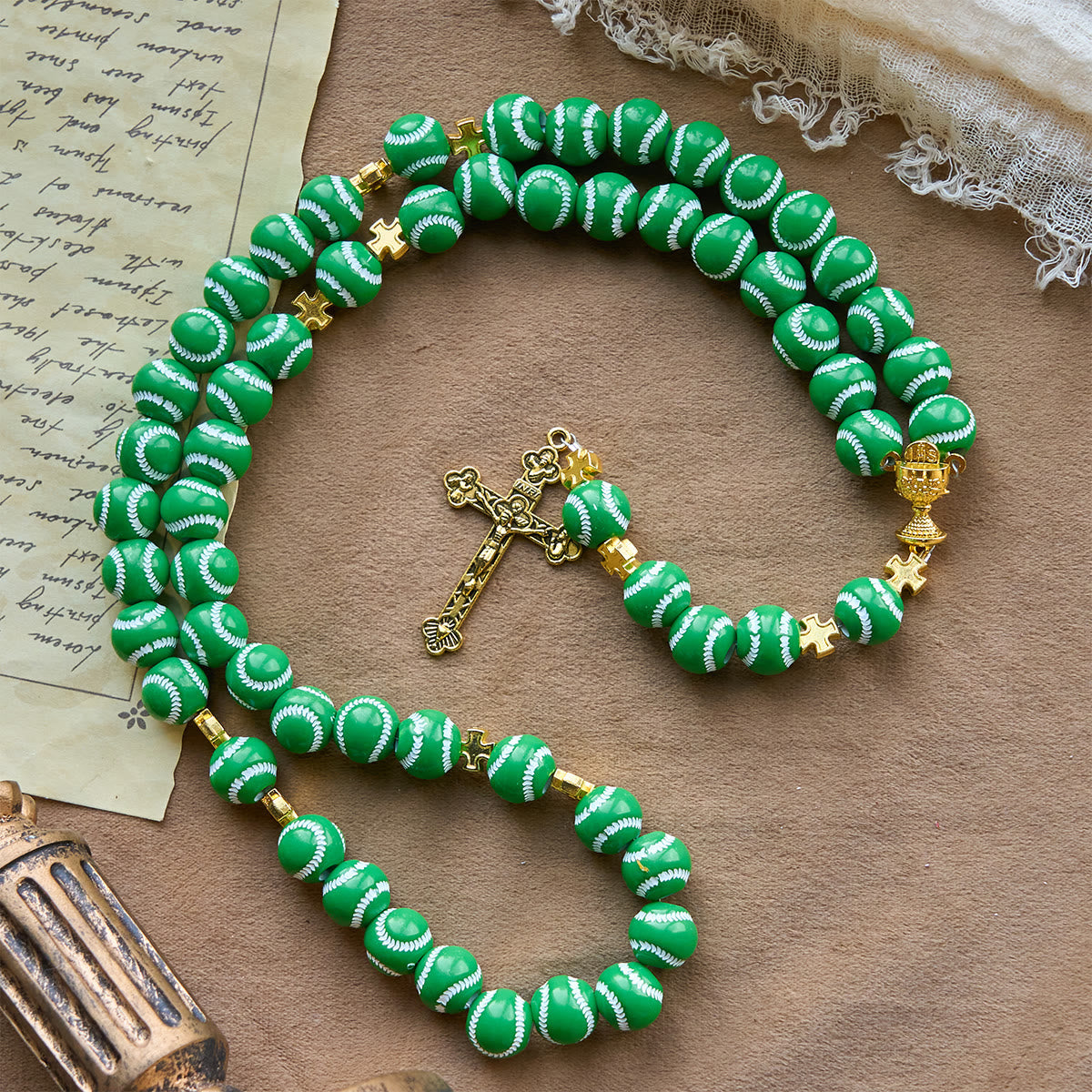 Christianartworkshop Blessed Miniature Baseball Beads Rosary with Golden Holy Chalice & Crucifix: Merge Faith and Sport