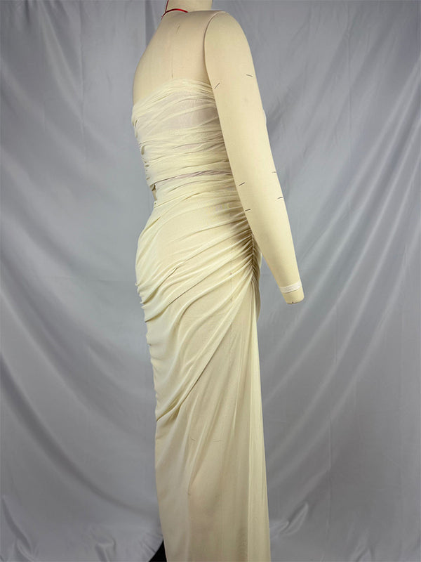 2-in-1 One Shoulder Side Slit Grenadine Sheer Photoshoot Maternity Maxi Dress