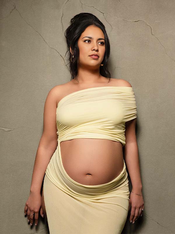2-in-1 One Shoulder Side Slit Grenadine Sheer Photoshoot Maternity Maxi Dress