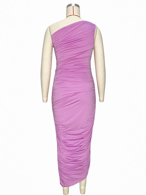 Lavender Ruched One Shoulder Irregular Ruffle Bodycon Elegant Baby Shower Party Maternity Midi Dress