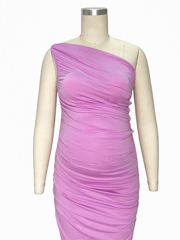 Lavender Ruched One Shoulder Irregular Ruffle Bodycon Elegant Baby Shower Party Maternity Midi Dress