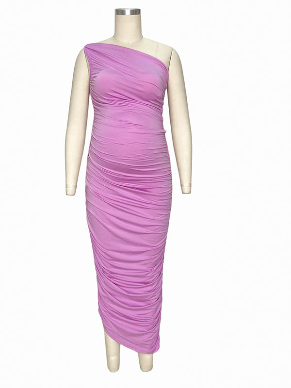 Lavender Ruched One Shoulder Irregular Ruffle Bodycon Elegant Baby Shower Party Maternity Midi Dress