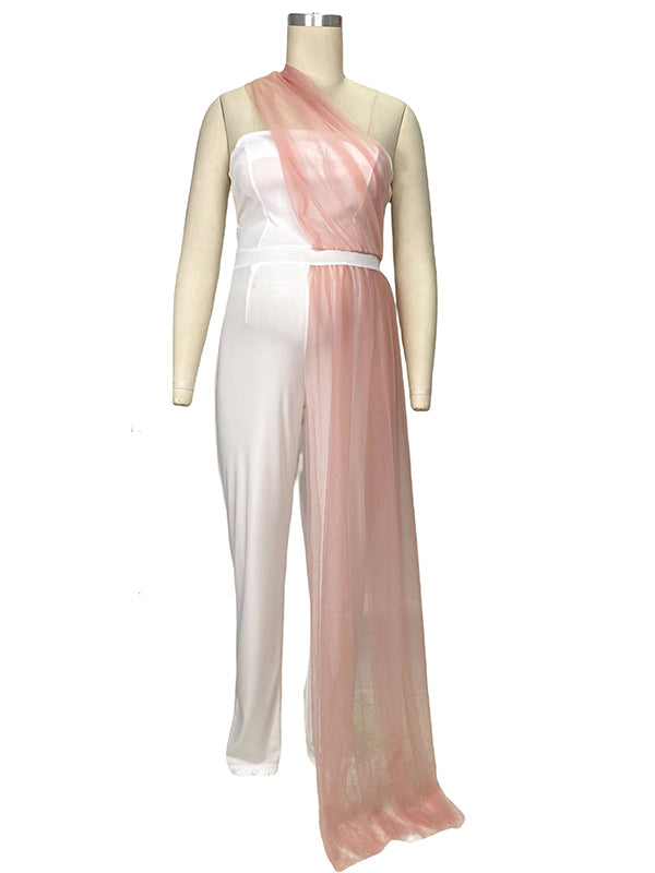 Tulle Irregular Bandeau Grenadine Off Shoulder Backless Sleeveless Plus Size Baby Shower Maternity Jumpsuit