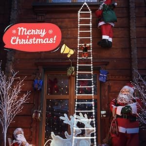 LED Christmas Lights - 10ft Christmas Decorative Ladder Lights with Santa Claus, Xmas Decorations Light for Indoor Outdoor, Window, Garden, Home, Wall, Xmas Tree Decor - Warm White