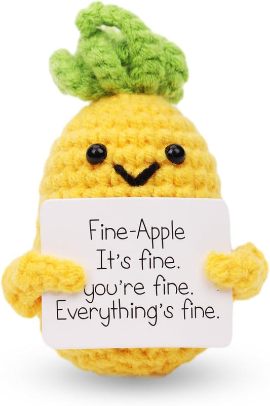 Funny Positive Pineapple, Knitted Pineapple Potato Toy with Encouraging Card Party Decoration Encouragement Gift