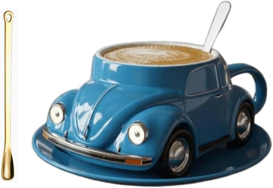 Beetle Shaped Coffee Mug, Handcrafted Imaginative Car Shaped Coffee Mug, Novelty Tea Cup Home Office Decor, Creative Gifts for Beetle Lovers (Blue)