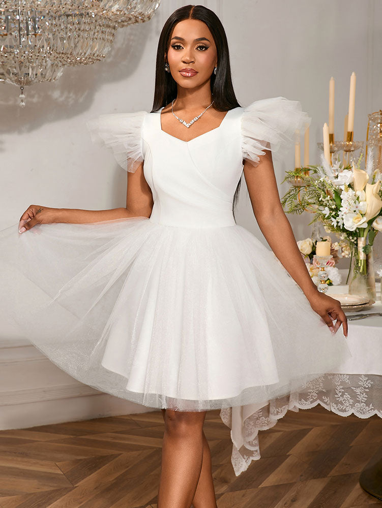 White Bridal Shower Outfits A Line Mini Puffy Mesh Dress