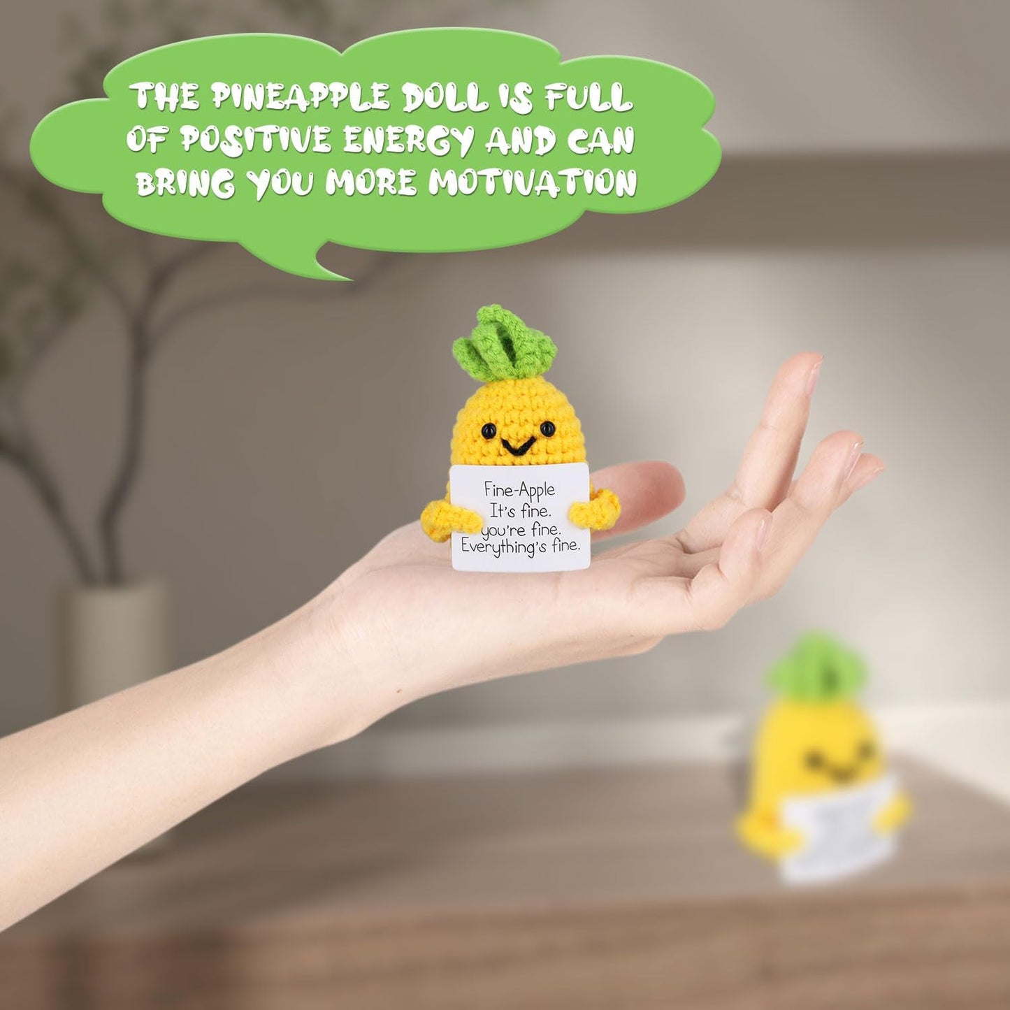 Funny Positive Pineapple, Knitted Pineapple Potato Toy with Encouraging Card Party Decoration Encouragement Gift