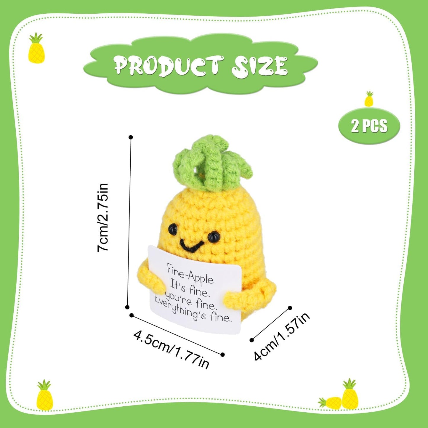 Funny Positive Pineapple, Knitted Pineapple Potato Toy with Encouraging Card Party Decoration Encouragement Gift