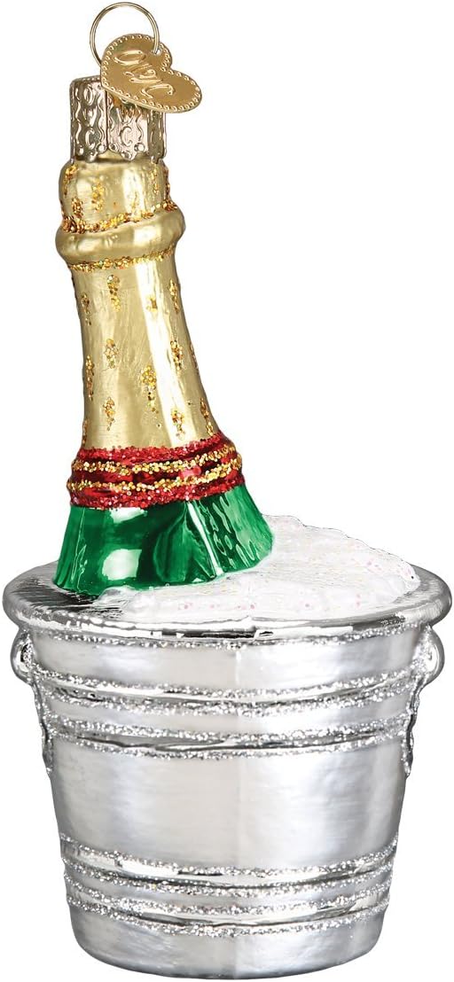 Old World Christmas Prosecco Bottle Glass Blown Ornament for Christmas Tree, Handcrafted Holiday Decoration, Adult Beverages Collection