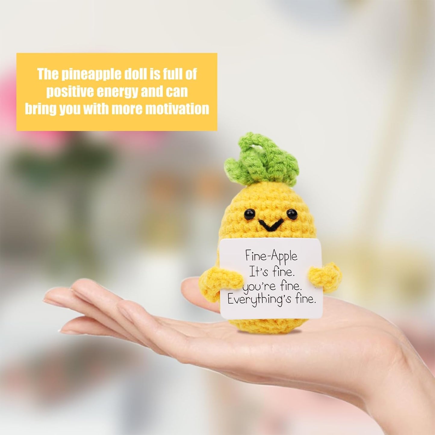 Funny Positive Pineapple, Knitted Pineapple Potato Toy with Encouraging Card Party Decoration Encouragement Gift