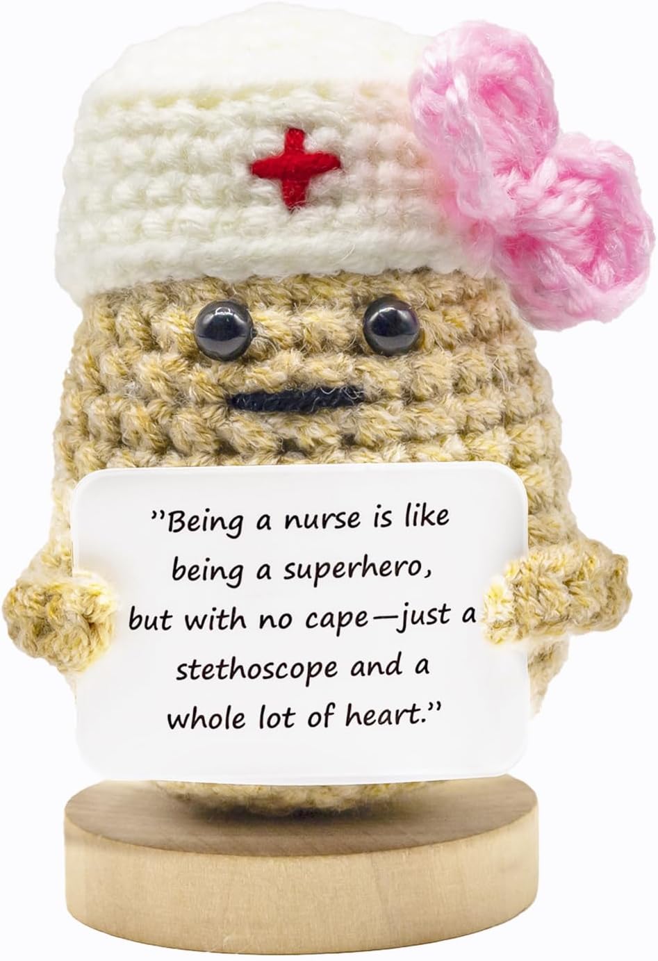 Funny Mini Positive Potato, Cute Crochet Doll with Positive Card, Soft Wool Knitting Toy Decoration