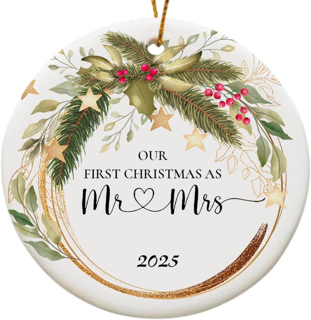 Wedding Gifts for Couple, Our First Christmas Married Ornament 2025, First Christmas Married Ornament, 1st Xmars As Mr and Mrs, Newlywed Gifts for Couples 2025, Bridal Shower Wedding Gift