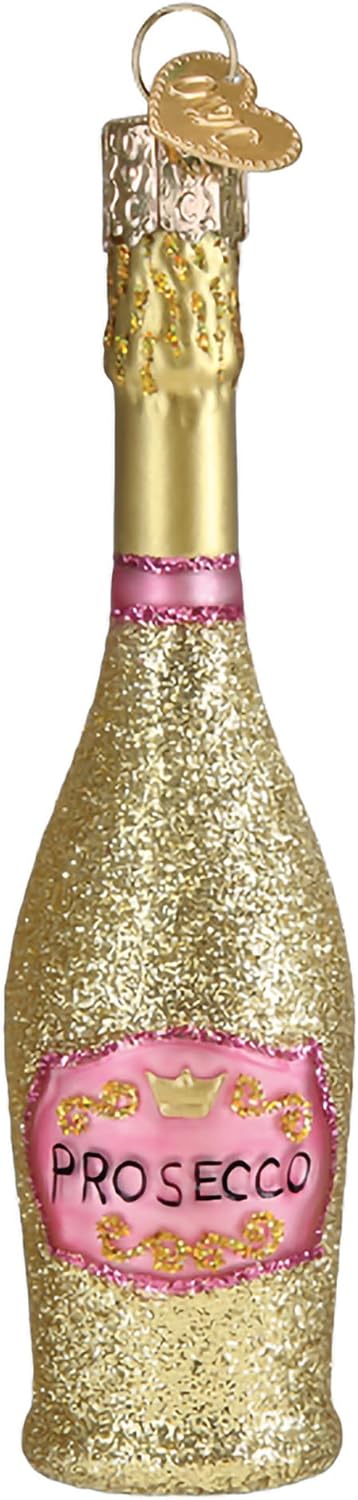Old World Christmas Prosecco Bottle Glass Blown Ornament for Christmas Tree, Handcrafted Holiday Decoration, Adult Beverages Collection