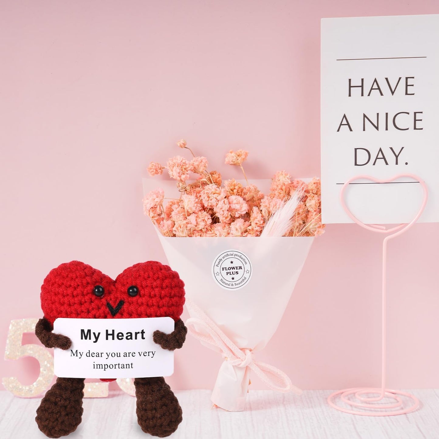 Positive Heart Crochet, Wool Yarn Funny Positive Knitted Toy Doll Red Heart Potato Doll with Encourage Card