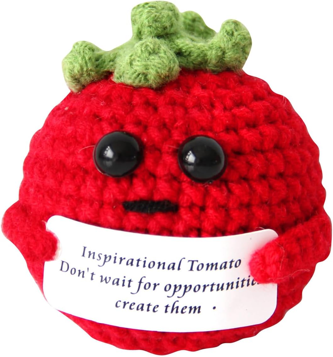 Mini Positive Cute Funny Life Potato Tomato Eggplant Onion Cute Animals Creative Knitted Holding Card Crochet Birthday Christmas Girls Gifts Party Decor