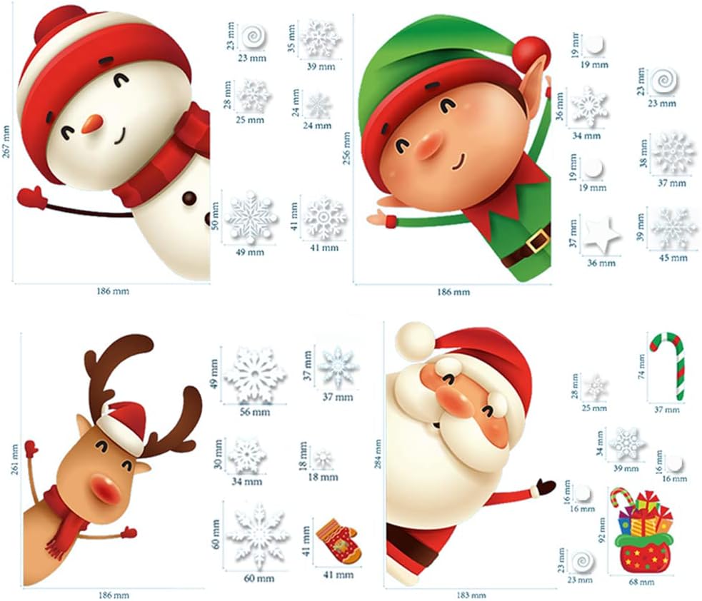 82PCS Christmas Snowflake Window Clings Stickers for Glass, Xmas Decals Christmas Decorations Indoor Holiday Snowflake Santa Claus Reindeer Decals for Party
