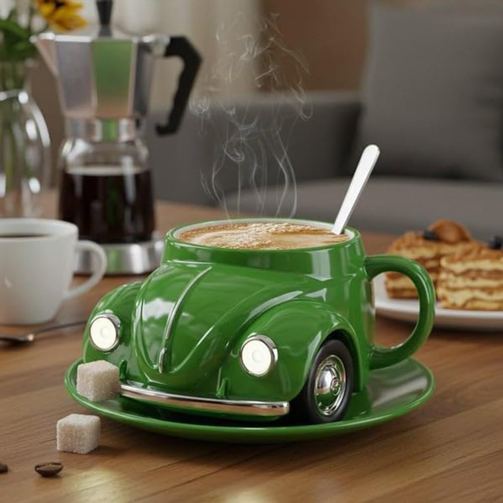 Beetle Shaped Coffee Mug, Handcrafted Imaginative Car Shaped Coffee Mug, Novelty Tea Cup Home Office Decor, Creative Gifts for Beetle Lovers (Blue)