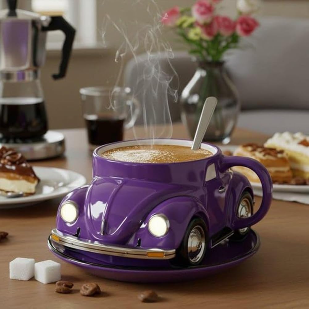 Beetle Shaped Coffee Mug, Handcrafted Imaginative Car Shaped Coffee Mug, Novelty Tea Cup Home Office Decor, Creative Gifts for Beetle Lovers (Blue)