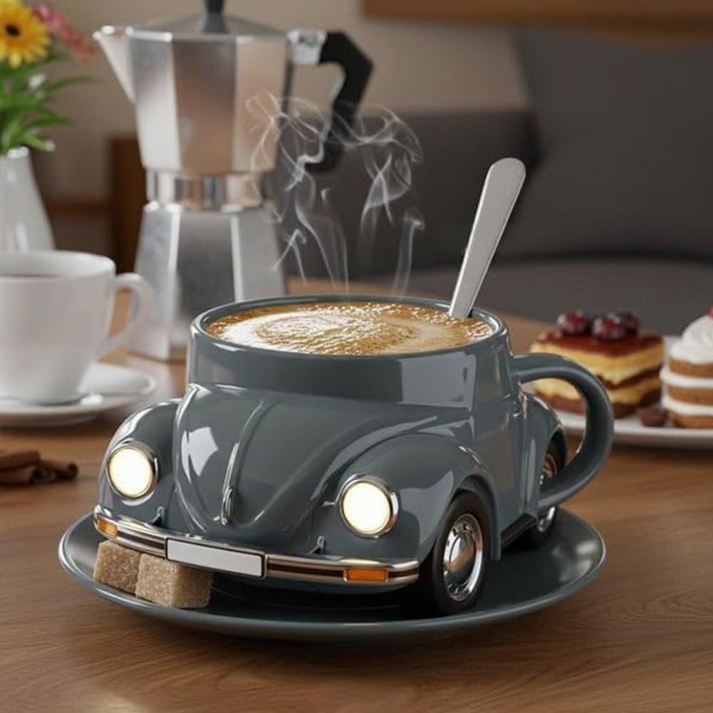 Beetle Shaped Coffee Mug, Handcrafted Imaginative Car Shaped Coffee Mug, Novelty Tea Cup Home Office Decor, Creative Gifts for Beetle Lovers (Blue)