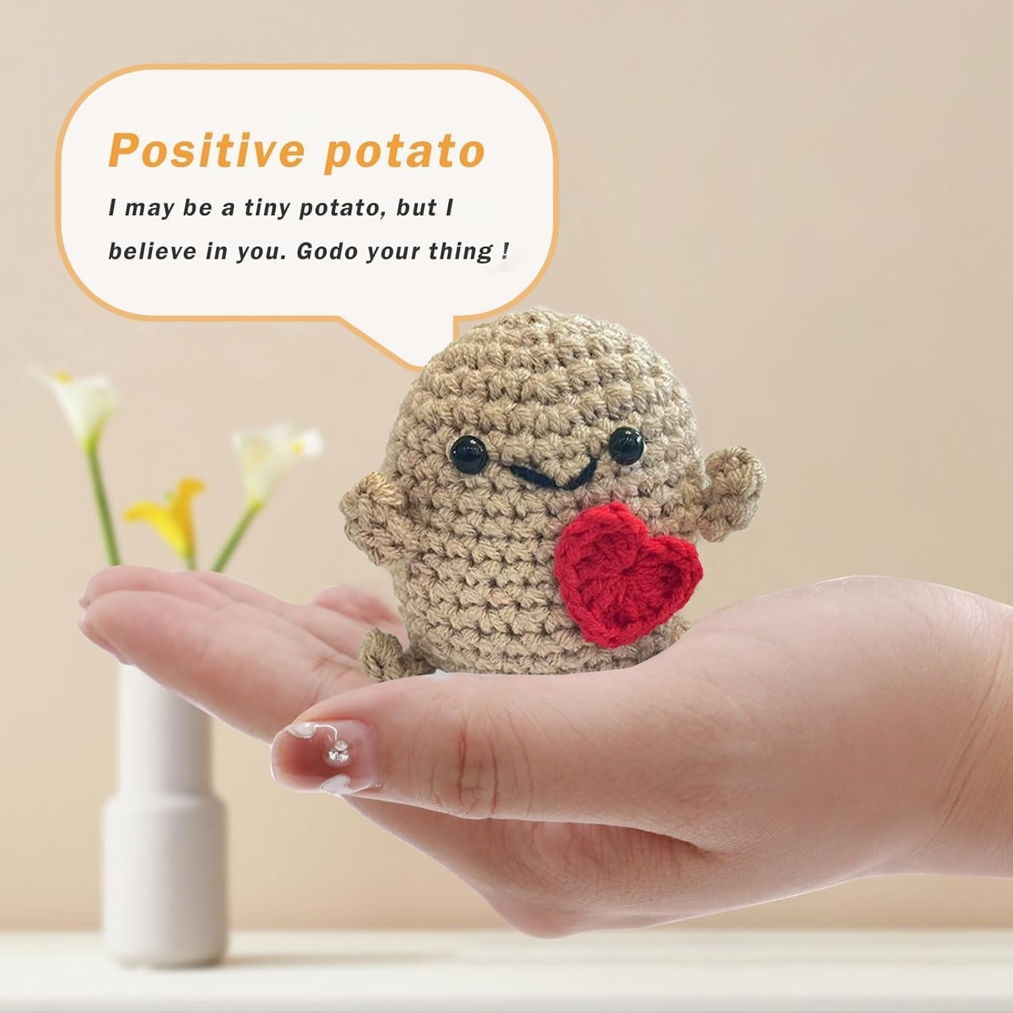 Funny Mini Positive Potato, Cute Crochet Doll with Positive Card, Soft Wool Knitting Toy Decoration
