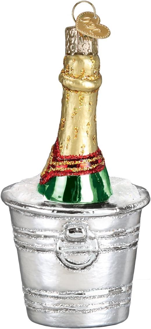 Old World Christmas Prosecco Bottle Glass Blown Ornament for Christmas Tree, Handcrafted Holiday Decoration, Adult Beverages Collection