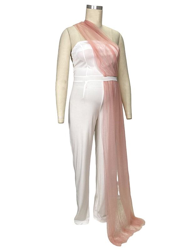 Tulle Irregular Bandeau Grenadine Off Shoulder Backless Sleeveless Plus Size Baby Shower Maternity Jumpsuit