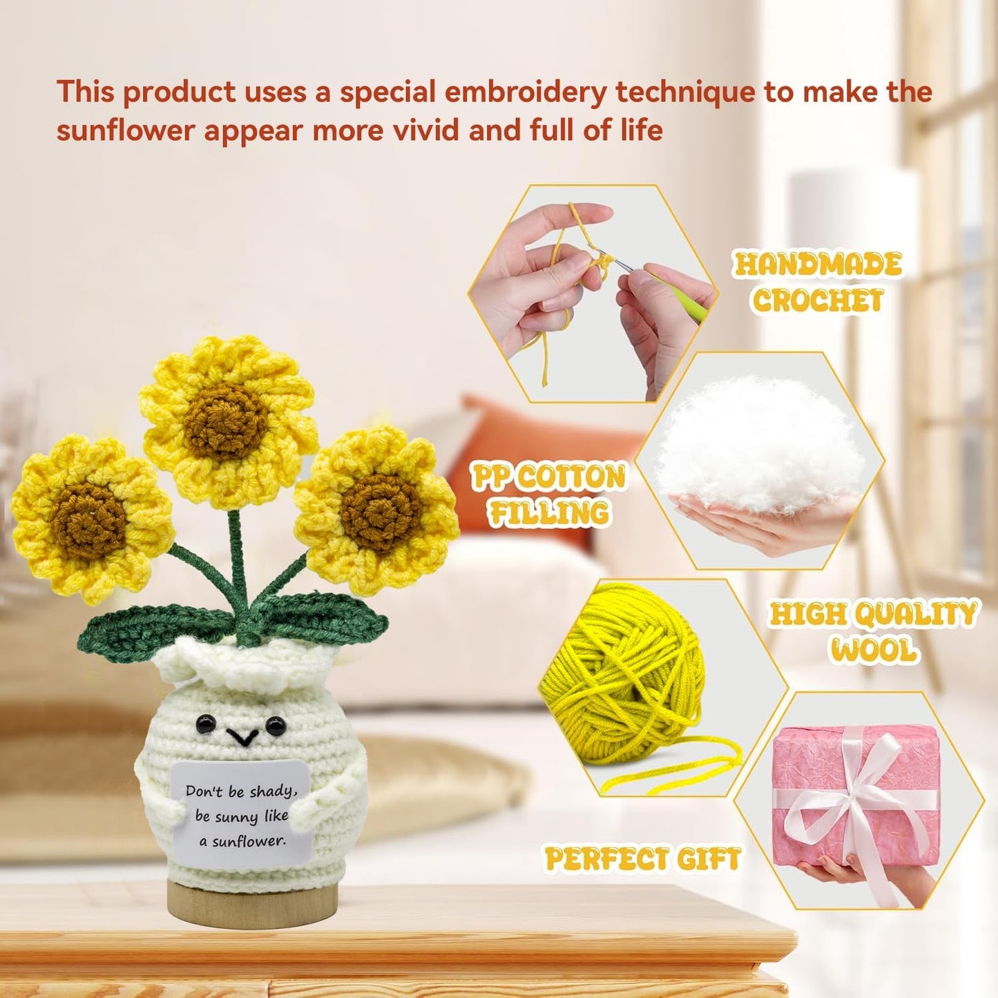 Funny Mini Positive Potato, Cute Crochet Doll with Positive Card, Soft Wool Knitting Toy Decoration