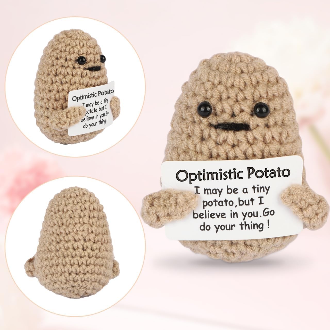 Mini Optimistic Funny Potato, Knitted Doll with Card for Cheer Up Gifts and Party Decorations