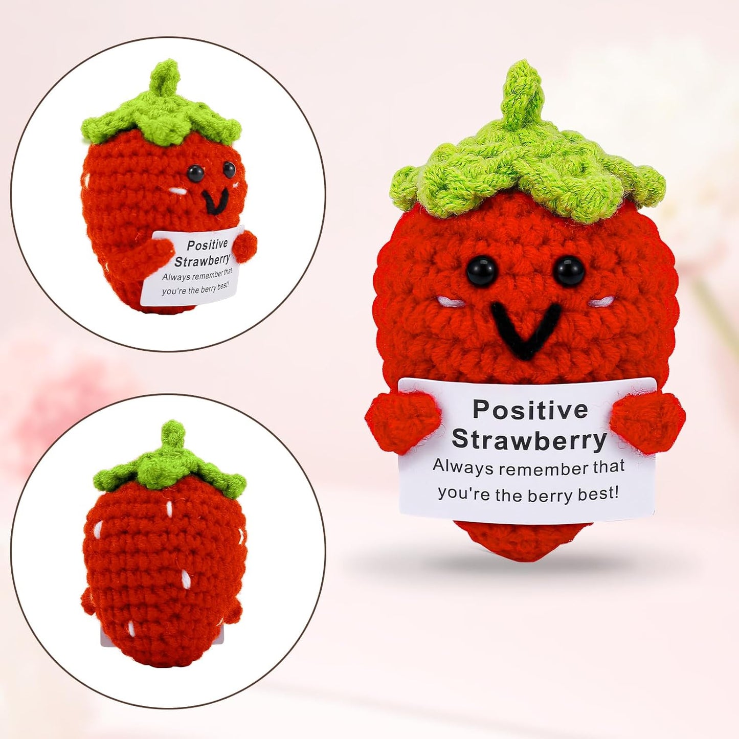 Hoedia Handmade Emotional Pickle Gift, Cucumber Crochet Doll Inspirational Gifts with Cards, Cute Knitted Funny Support Pickle Potato Friend Birthday (Emotional Strawberry)