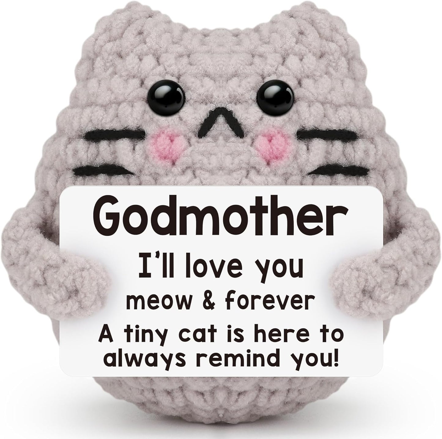 Crochet Cat Easter Basket Stuffers Positive Cat Crochet for Friend for Mom Grandma Dad Grandpa Daughter Son Gifts, Emotional Coworker Sister Brother Support Small Birthday Gifts
