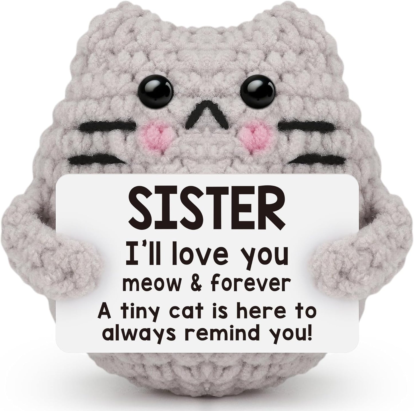 Crochet Cat Easter Basket Stuffers Positive Cat Crochet for Friend for Mom Grandma Dad Grandpa Daughter Son Gifts, Emotional Coworker Sister Brother Support Small Birthday Gifts