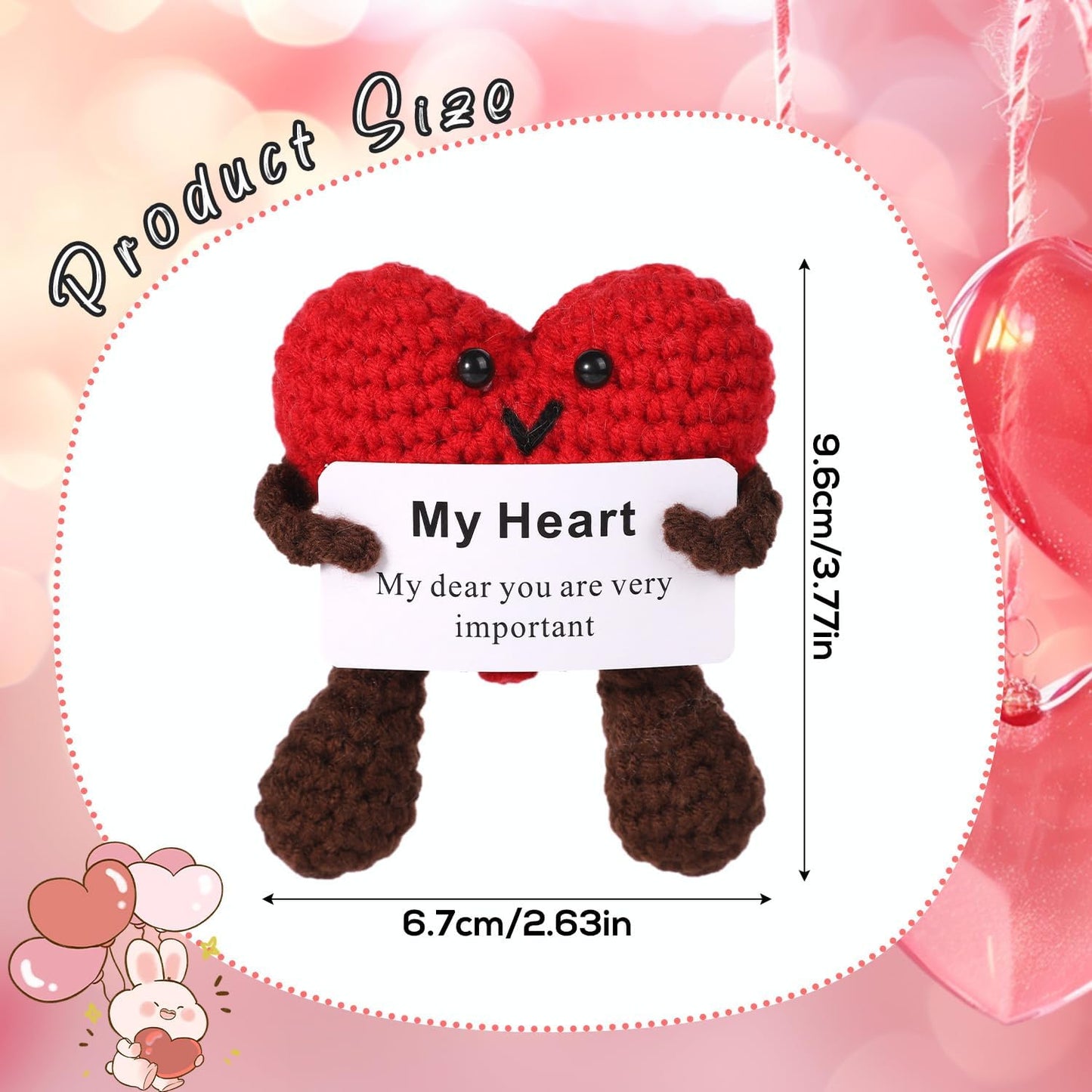 Positive Heart Crochet, Wool Yarn Funny Positive Knitted Toy Doll Red Heart Potato Doll with Encourage Card