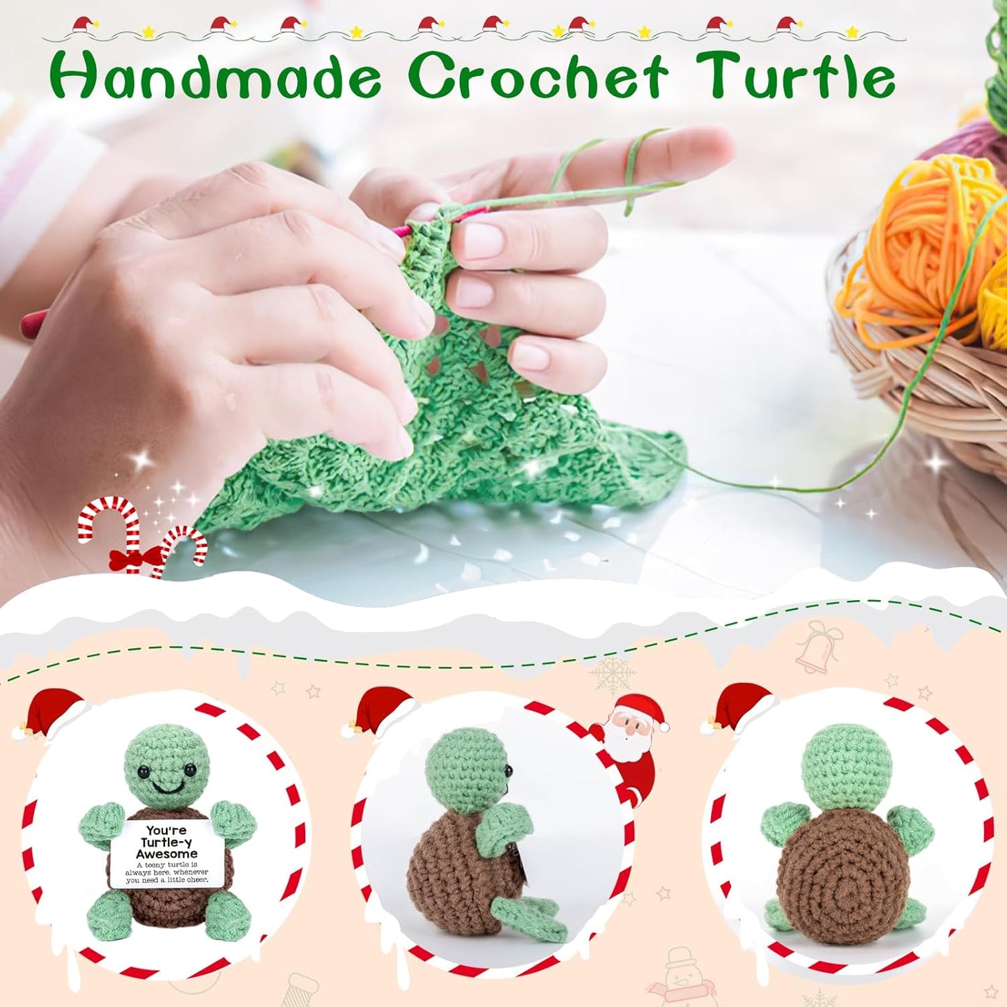 Mini Funny Turtle Birthday Gifts for Christmas, Thanksgiving Bosses Day Retirement Gift, Handmade Emotional Positive Crochet Turtle Decorations