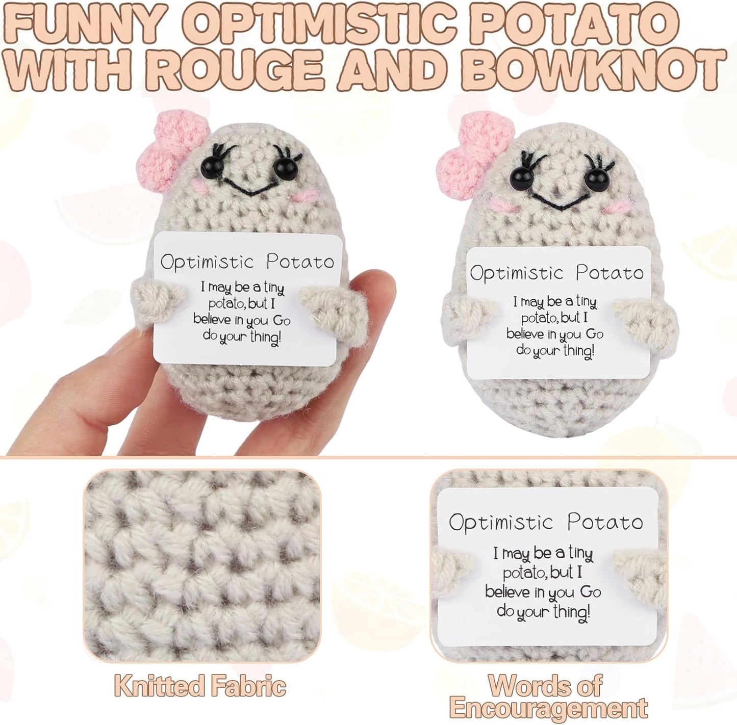 Hoedia Handmade Emotional Pickle Gift, Cucumber Crochet Doll Inspirational Gifts with Cards, Cute Knitted Funny Support Pickle Potato Friend Birthday (Emotional Strawberry)