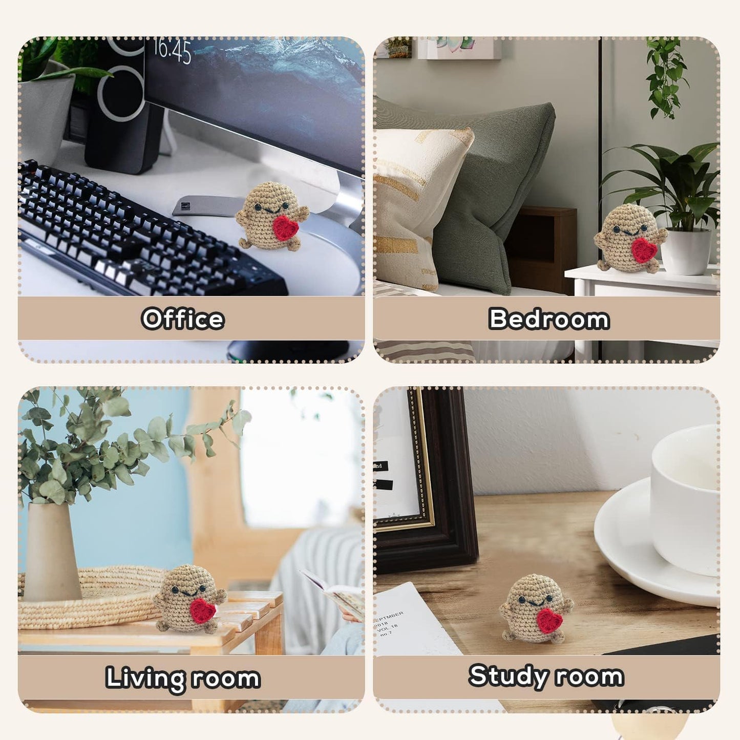 Funny Mini Positive Potato, Cute Crochet Doll with Positive Card, Soft Wool Knitting Toy Decoration