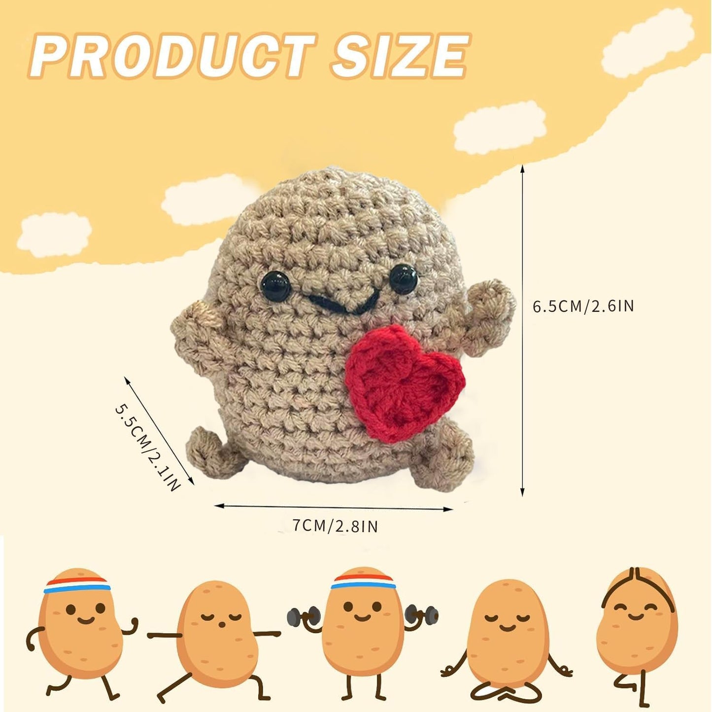 Funny Mini Positive Potato, Cute Crochet Doll with Positive Card, Soft Wool Knitting Toy Decoration