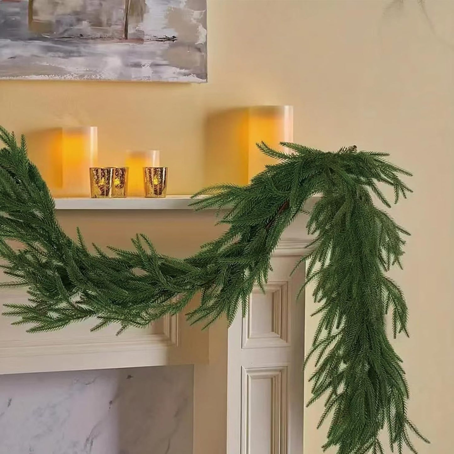 2025 Upgraded 6 Ft Artificial Norfolk Pine Garlands, Real Touch Winter Pine Garland, for Staircase, Table, Mantle, Wall, Indoor, Outdoor Christmas Decorations, Flower Arranging(1 Pack Without Light)