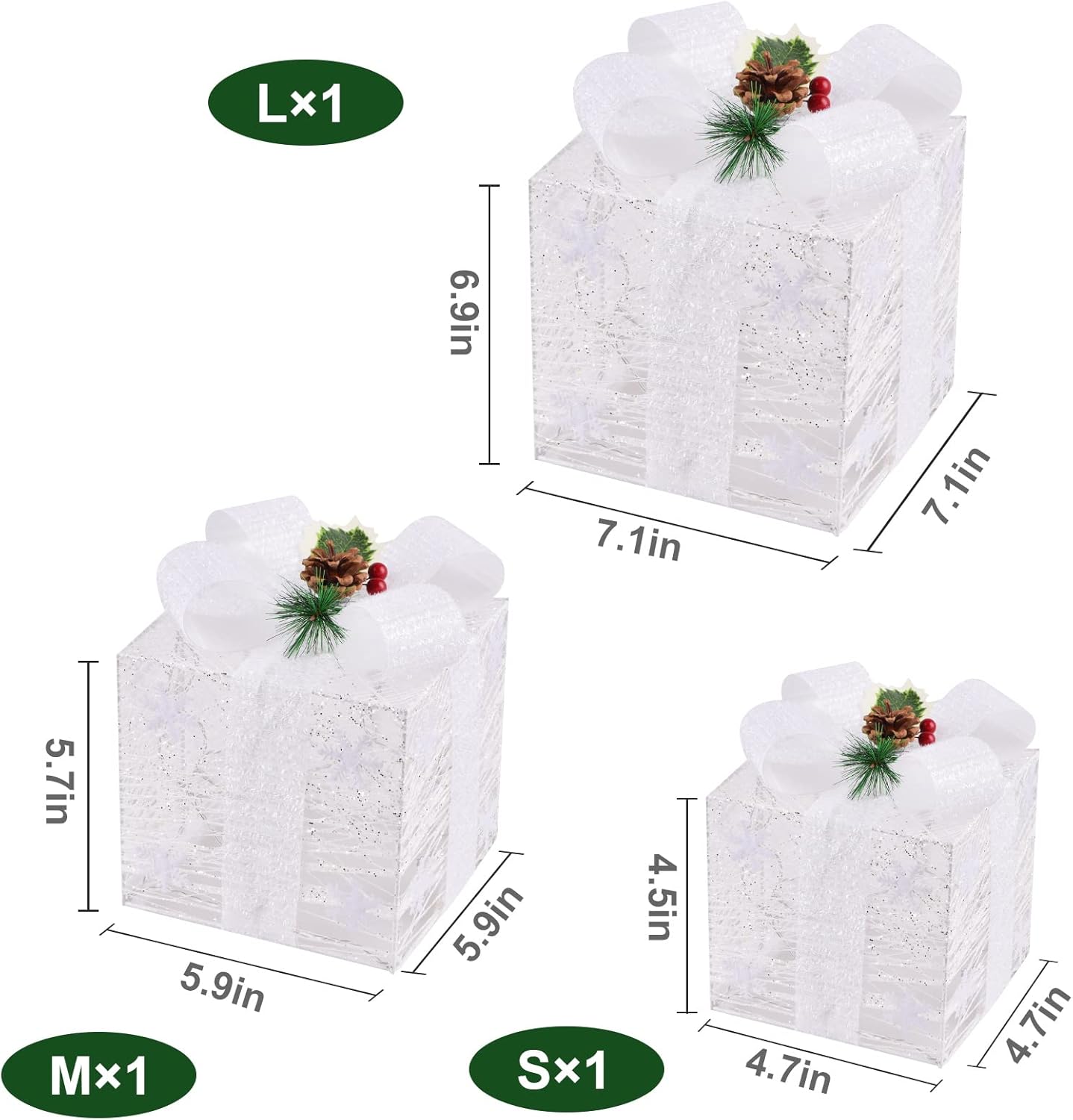 Christmas Joy Lighted Gift Boxes Decorations Set of 3, 2.6Ft Stackable Christmas Nesting Boxes Battery Operated for Home and Party Decoration