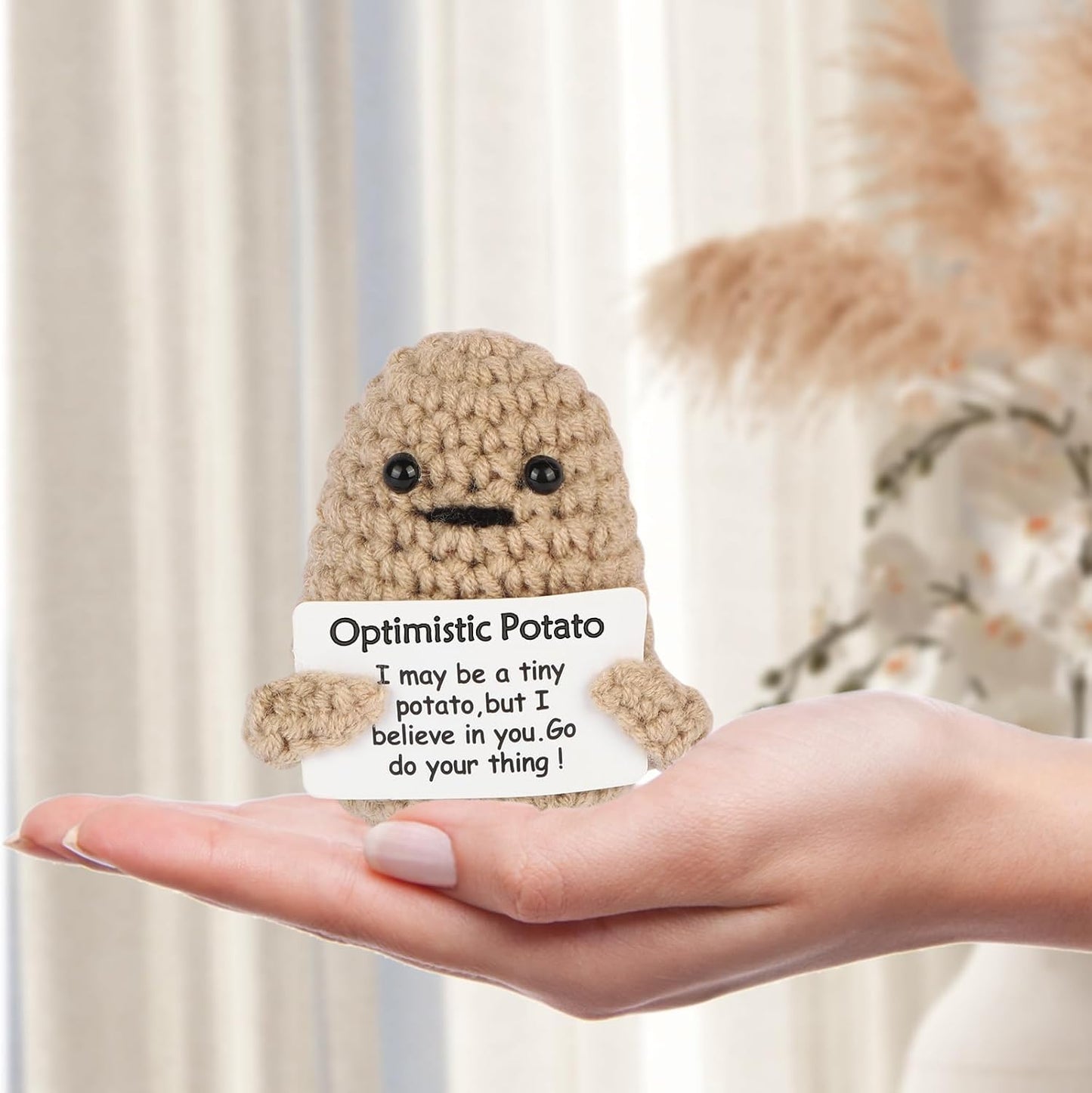 Mini Optimistic Funny Potato, Knitted Doll with Card for Cheer Up Gifts and Party Decorations