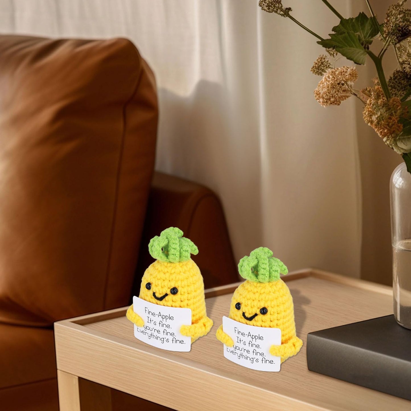 Funny Positive Pineapple, Knitted Pineapple Potato Toy with Encouraging Card Party Decoration Encouragement Gift